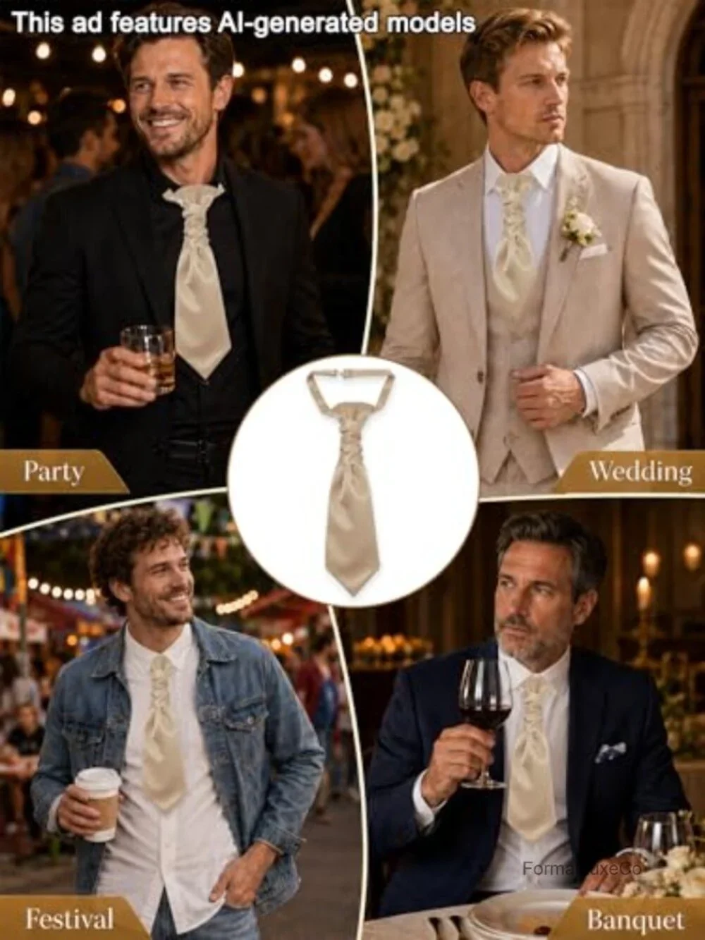 Pre Tied Cravat Ascot Mens Scarf Wedding Party Formal Accessory